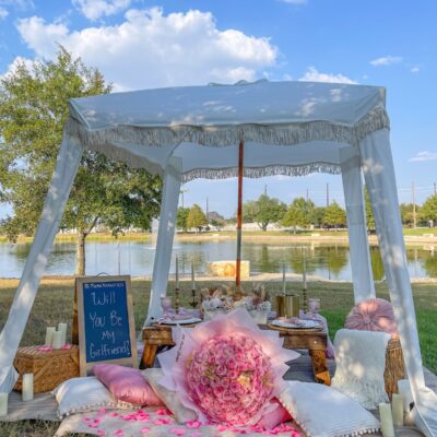 cabana tent with picnic setup